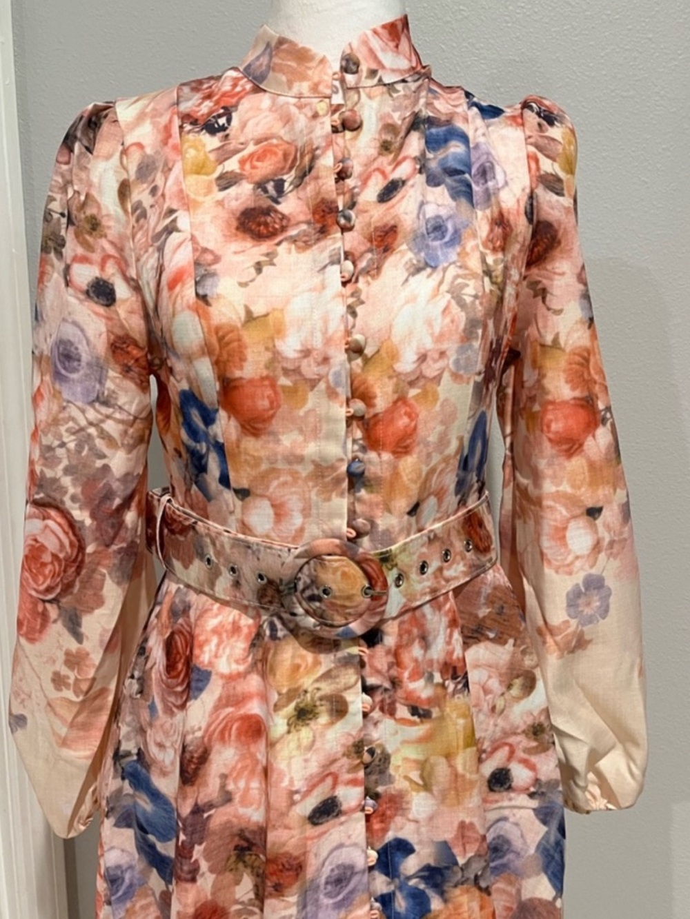 Commense Cream Floral Belted Midi Dress with Pastel Bouquet - Picture 9 of 13